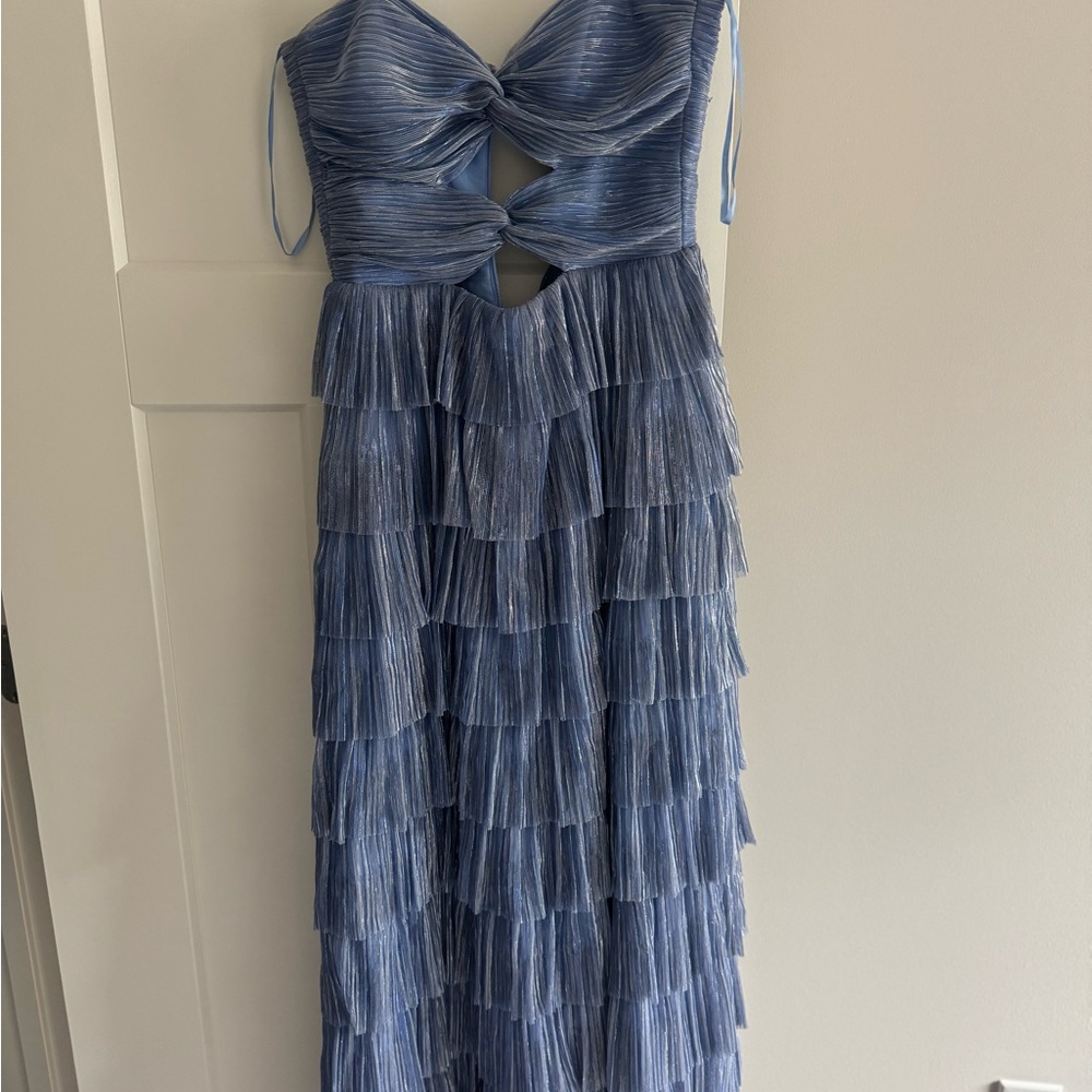 Gianni Bini Blue Ruched Tiered Gown
